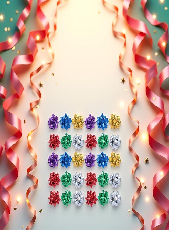 GANPUB 50 Pcs Colorful 1 Inch Gift Bows Mini Christmas Bows Metallic Star Bows Party Gifts Wrapping Bows Adhesive Holiday Presents Bows for Valentine's Day，Gift Wrapping Supplies，Gift Wrap Bows - Image 5